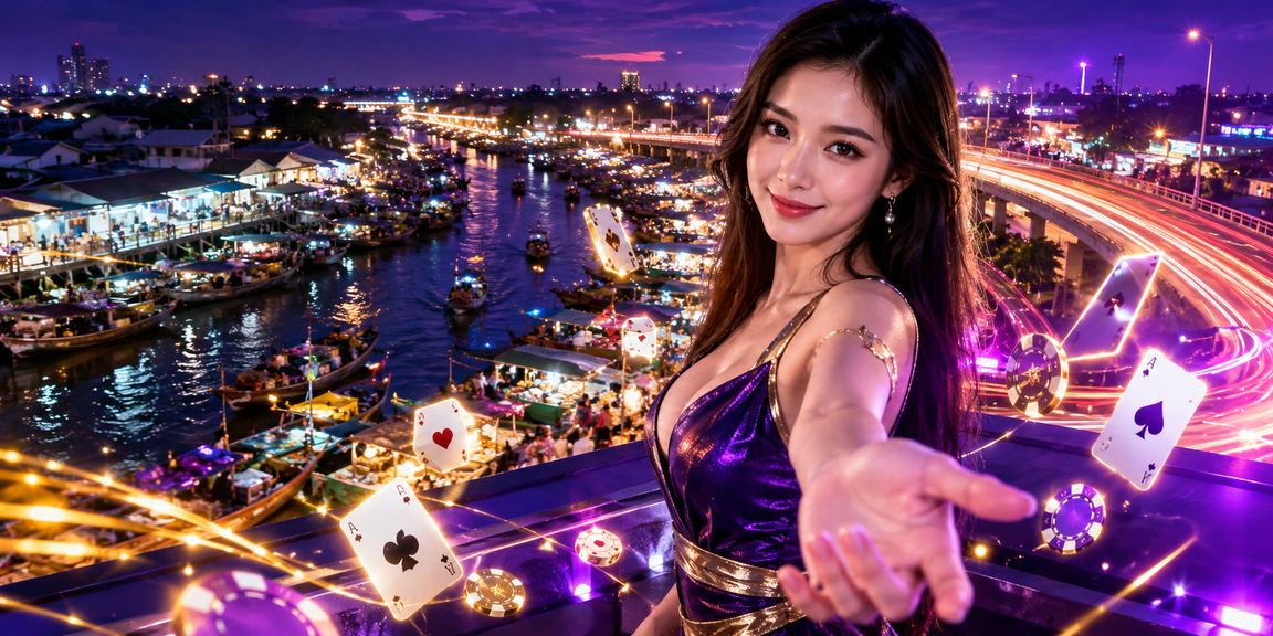 Không gian chơi game bài neon rực rỡ về đêm tại Cần Thơ, thể hiện trải nghiệm giải trí hiện đại